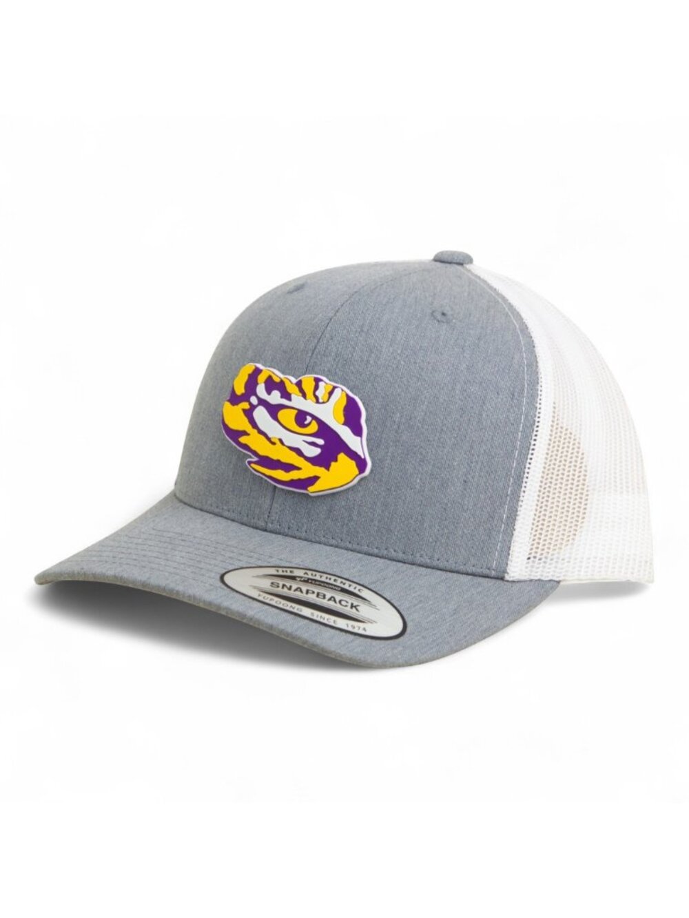 LSU Tiger Eye YP Classic Snapback Trucker Hat- Heather Grey/ White